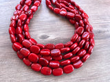 Red Beaded Lucite Big Chunky Multi Strand Statement Necklace - Lauren