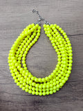 Neon Yellow Acrylic Lucite Bead Chunky Multi Strand Statement Necklace - Alana