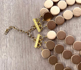 Orange Pink Yelllow Gold Wood Beaded Statement Chunky Multi Strand Necklace - Regan