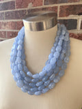 Light Blue Beaded Lucite Chunky Multi Strand Statement Necklace - Lauren