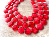Red Lucite Acrylic Beaded Multi Strand Chunky Statement Necklace - Charlotte