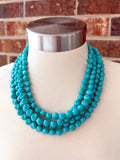 Turquoise Blue Beaded Statement Acrylic Multi Strand Necklace - Beth