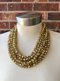 Gold Crystal Faceted Beaded Multi Strand Statement Necklace - Rebecca