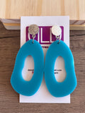 Turquoise Blue Lucite Acrylic Big Dangle Statement Earrings - Sylvia