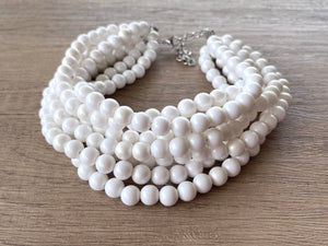 White Pearl Acrylic Choker Beaded Lucite Chunky Multi Strand Statement Necklace - Alana