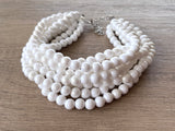 White Pearl Acrylic Choker Beaded Lucite Chunky Multi Strand Statement Necklace - Alana