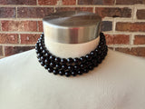 Black Choker Beaded Acrylic Chunky Multi Strand Statement Necklace - Alana