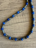 Mens Blue & Gray Hematite Jade Gemstone Beaded Necklace | Jayce | DLD Jewelry