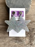 Star Acrylic Lucite Big Large Colorful Dangle Womens Statement Earrings