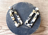 Gray Beige White Statement Big Lucite Geometric Acrylic Large Earrings - Louise