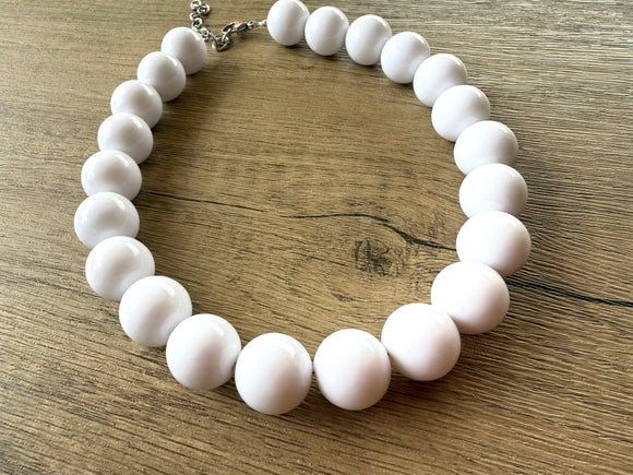 White Choker Acrylic Beaded Short Lucite Statement Necklace - Betty