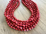 Red Acrylic Cube Beaded Statement Necklace - Ginger