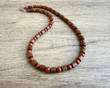 Wood Red Brown Jasper Stone Beaded Mens Necklace - Terrance