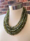 Olive Green Acrylic Lucite Bead Chunky Multi Strand Statement Necklace - Alana