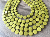 Olive Green Beaded Wood Multi Strand Chunky Statement Necklace - Charlotte