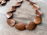 Brown Wood Beaded Long Chunky Boho Statement Necklace - Shelly