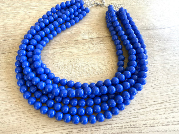 Cobalt Blue Acrylic Lucite Bead Chunky Multi Strand Statement Necklace - Alana