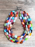 Multi Color Statement Lucite Bead Colorful Acrylic Necklace - Lauren