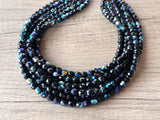 Black AB Crystal Faceted Beaded Glass Multi Strand Statement Necklace - Rebecca