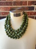 Olive Green Acrylic Beaded Chunky Multi Strand Statement Necklace - Julianna