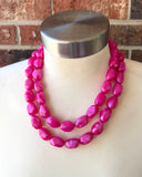 Hot Pink Acrylic Bead Multi Strand Statement Necklace - Penelope