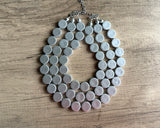 Silver Matte Statement Acrylic Beaded Chunky Multi Strand Necklace - Charlotte