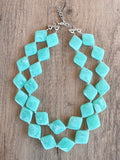Aqua Blue Acrylic Bead Chunky Multi Strand Statement Necklace - Krista