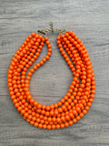 Orange Acrylic Lucite Bead Chunky Statement Necklace - Alana