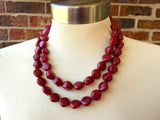Dark Red Lucite Acrylic Beaded Chunky Multi Strand Statement Necklace - Julianna