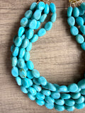 Turquoise Blue Acrylic Beaded Multi Strand Statement Necklace -