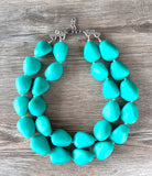 Green Seafoam Matte Resin Bead Multi Strand Statement Necklace - Nikki
