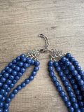 Blue Acrylic Beaded Chunky Multi Strand Statement Necklace - Alana