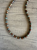 DLD Jewelry Terrance mens brown cylindrical wood beads alternating with round carved green jade beads. 