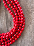 Red Acrylic Lucite Big Bead Chunky Multi Strand Necklace - Alana