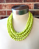 Yellow Green Beaded Statement Acrylic Chunky Lucite Multi Strand Necklace - Beth
