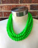 Neon Green Acrylic Lucite Bead Chunky Multi Strand Statement Necklace - Alana