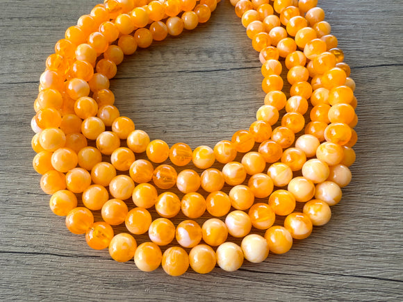 Orange Yellow Acrylic Big Bead Multi Strand Necklace - Alana