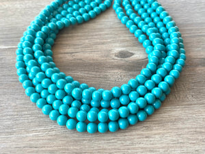 Turquoise Blue Acrylic Lucite Bead Chunky Statement Necklace - Alana