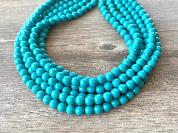 Turquoise Blue Acrylic Lucite Bead Chunky Statement Necklace - Alana