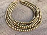 Gold Matte Smaller Bead Acrylic Chunky Multi Strand Statement Necklace - Michelle