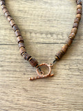 Brown Wood Copper Hematite Beaded Mens Necklace - Soren