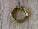 Green Brown Ivory Acrylic Bead Tube Stretch Womens Bracelet