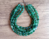Green Acrylic Beaded Multi Strand Chunky Statement Necklace - Lauren