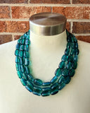Teal Green Blue Beaded Lucite Statement Necklace - Lauren