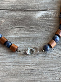Wood Brown Blue Stone Beaded Mens Necklace - Terrance