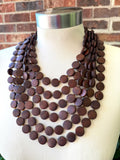 Brown Wood Bead Multi Strand Chunky Statement Necklace - Charlotte
