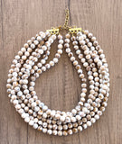 White Brown Acrylic Lucite Bead Chunky Multi Strand Womens Statement Necklace - Alana