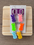 Peeps Colorful Easter Bunny Acrylic Big Dangle Statement Earrings