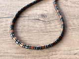 Gray Copper Beaded Hematite Stone Mens Beaded Necklace - Theo