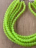 Light Green Acrylic Lucite Bead Chunky Multi Strand Statement Necklace - Alana